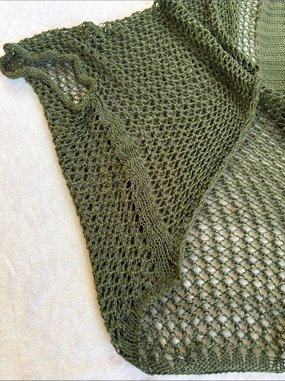 Francesca's Olive Open Weave Sweater Cardigan Shawl Slouchy Arm One Size - Picture 9 of 9